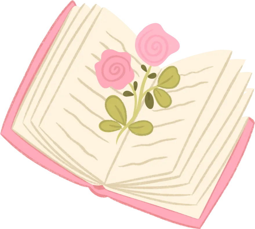 Aufgeschlagenes Buch mit Rosen