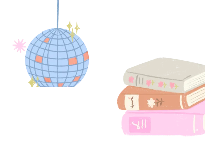Discokugel und Bücherstapel